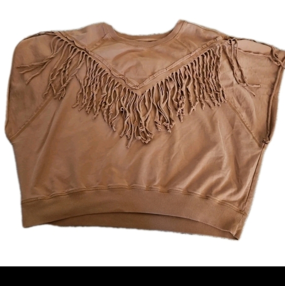 Chelsea DeBoer By Lily & Lottie Womens Tan Bristol Fringe Festival Boho Top M - Picture 5 of 11